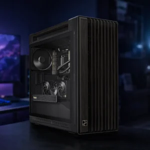 ASUS ProArt PA602 Wood Edition obudowa tower widok z przodu stacja robocza