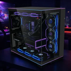Lian Li O11 Dynamic EVO XL czarna obudowa ATX widok z przodu komputer gamingowy