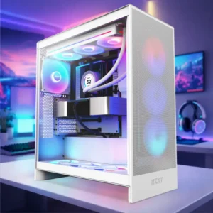NZXT H7 Flow biała obudowa ATX widok z przodu komputer gamingowy