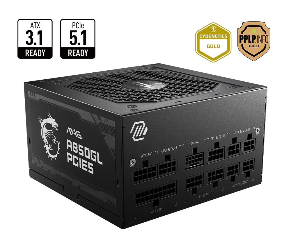 MSI MPG A850GL 850W zasilacz 80 Plus Gold komputer gamingowy